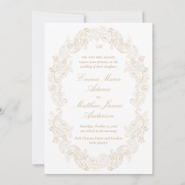 Sophisticated Classic Script Champagne Wedding Invitation (Front)