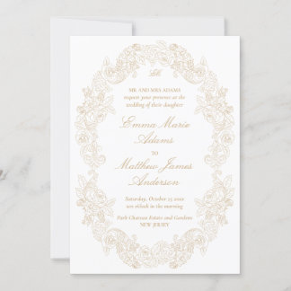 Sophisticated Classic Script Champagne Wedding Invitation