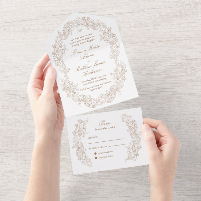 Sophisticated Classic Script Golden Wedding All In One Invitation (Tearaway)