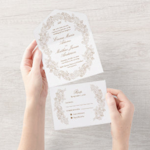 Sophisticated Classic Script Golden Wedding All In One Invitation