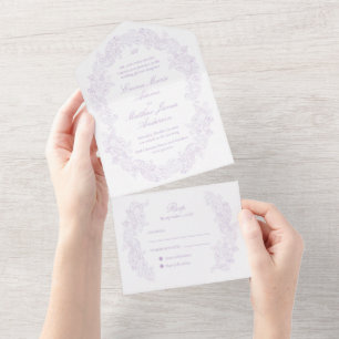 Sophisticated Classic Script Purple Wedding All In One Invitation