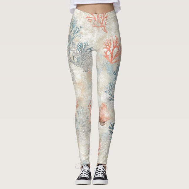 Sophisticated Coral Branches - Soft Seashell Leggings (Front)