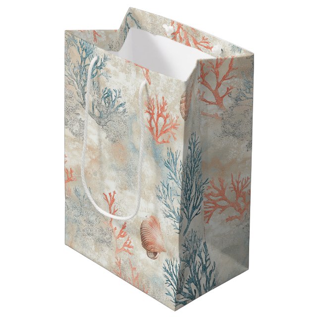 Sophisticated Coral Branches - Soft Seashell Medium Gift Bag (Front Angled)