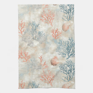 Sophisticated Coral Branches - Soft Seashell Tea Towel