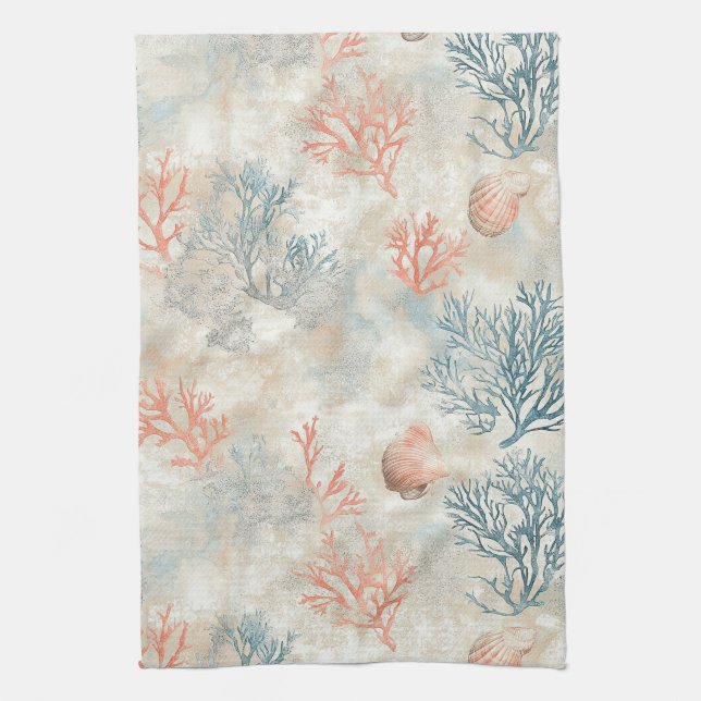 Sophisticated Coral Branches - Soft Seashell Tea Towel (Vertical)