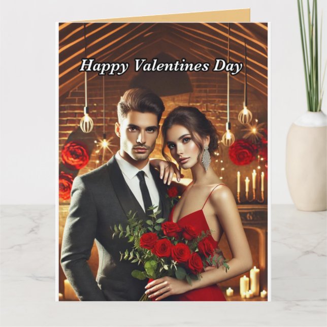 Sophisticated Couple with Red Roses Thank You Card (Front)