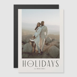 Sophisticated Cream & Black Happy Holidays Photo Magnetic Invitation