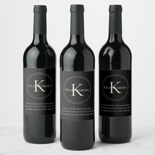 Sophisticated Custom Family Monogram Name Wine Label (Bottles)