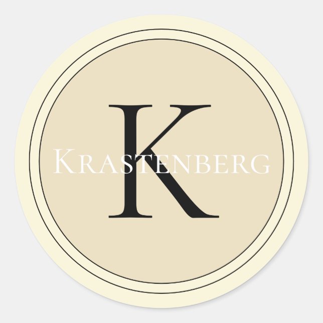 Sophisticated Custom Family Name Monogram Cream Classic Round Sticker (Front)