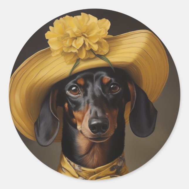 Sophisticated Dachshund in Yellow Classic Round Sticker (Front)