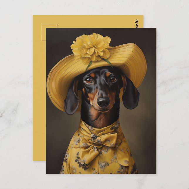 Sophisticated Dachshund in Yellow Postcard (Front/Back)