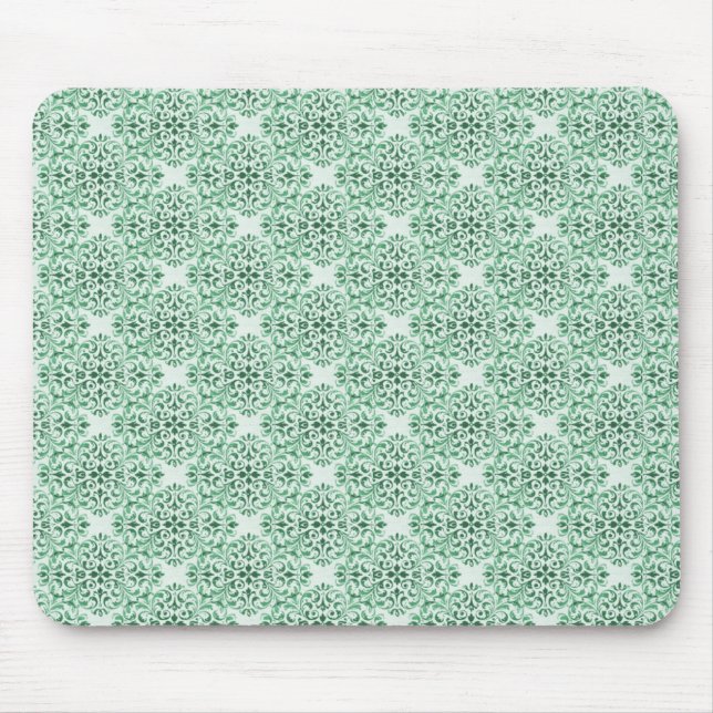 Sophisticated Damask Mousepad, Dark Green Mouse Mat (Front)