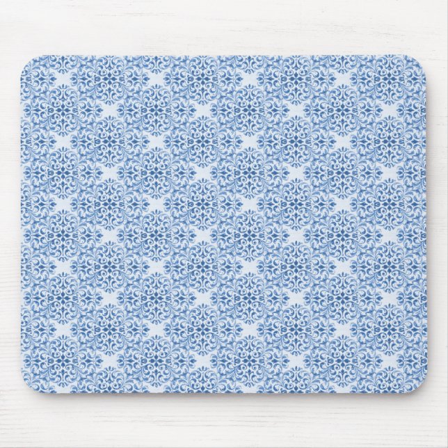 Sophisticated Damask Mousepad, Light Blue Mouse Mat (Front)