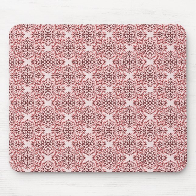 Sophisticated Damask Mousepad, Red Mouse Mat (Front)