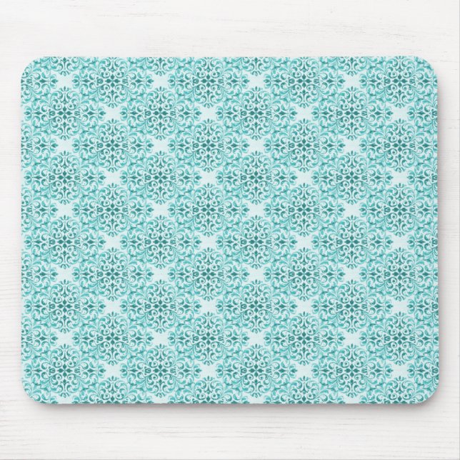 Sophisticated Damask Mousepad, Turquoise Mouse Mat (Front)