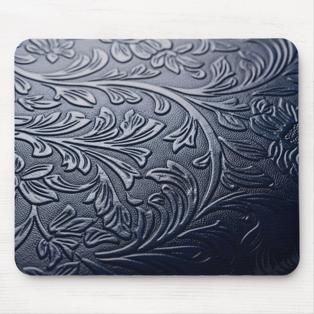 Sophisticated Dark Blue 3D Rose Petal Pattern  Mouse Mat (Front)