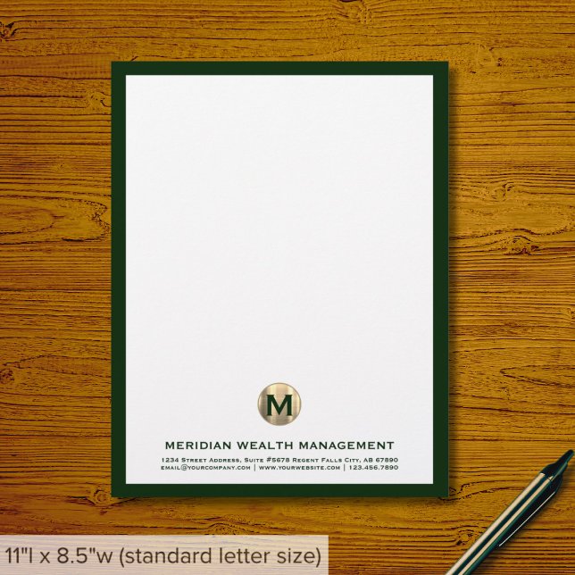 Sophisticated Dark Green Gold Monogram Letterhead (Creator Uploaded)