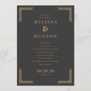 Sophisticated Dark Grey Gold Wedding Ceremony Programme