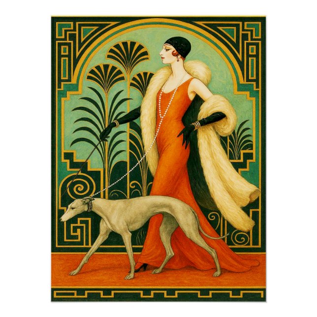 Sophisticated Deco Lady with Greyhound Poster/ Poster (Front)