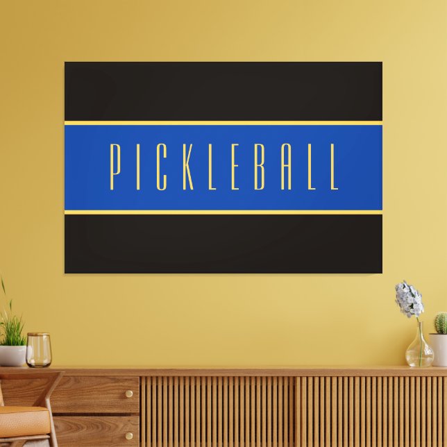 Sophisticated Deep Blue Black PICKLEBALL Stripes Canvas Print (Insitu(LivingRoom))