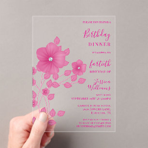 Sophisticated Diamond Floral Birthday Acrylic Invitations