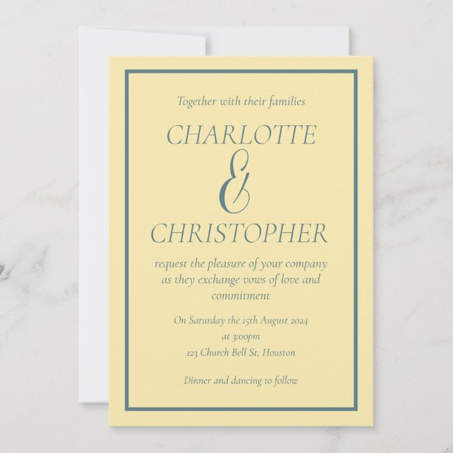 Sophisticated Dusty Blue Cream Leaf Pattern Invitation (Front)