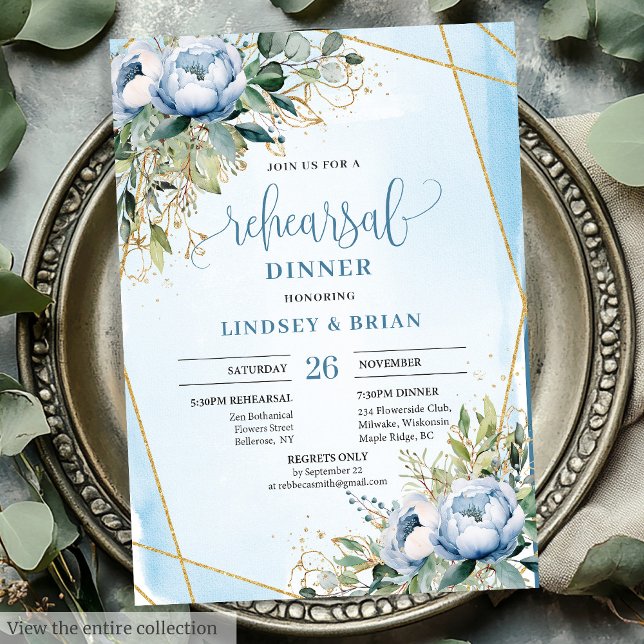 Sophisticated Dusty Blue Eucalyptus Dinner Invites (Sophisticated Dusty Blue Eucalyptus Dinner Invitation)