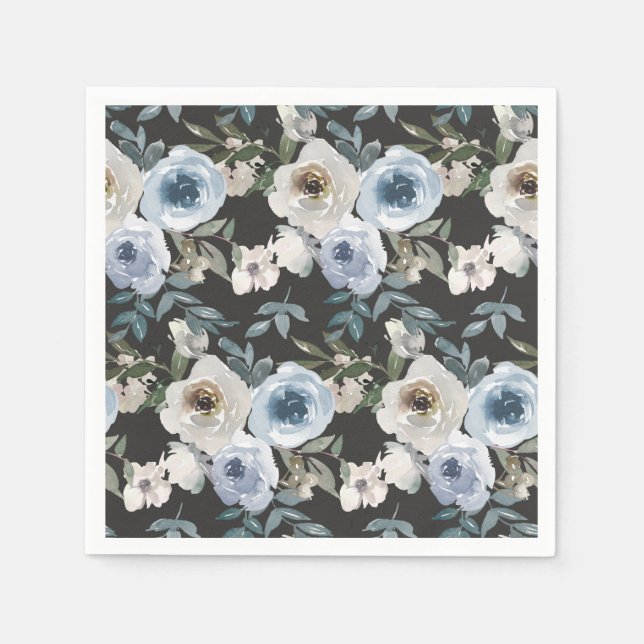 Sophisticated Dusty Blue Floral Wedding Napkin (Front)