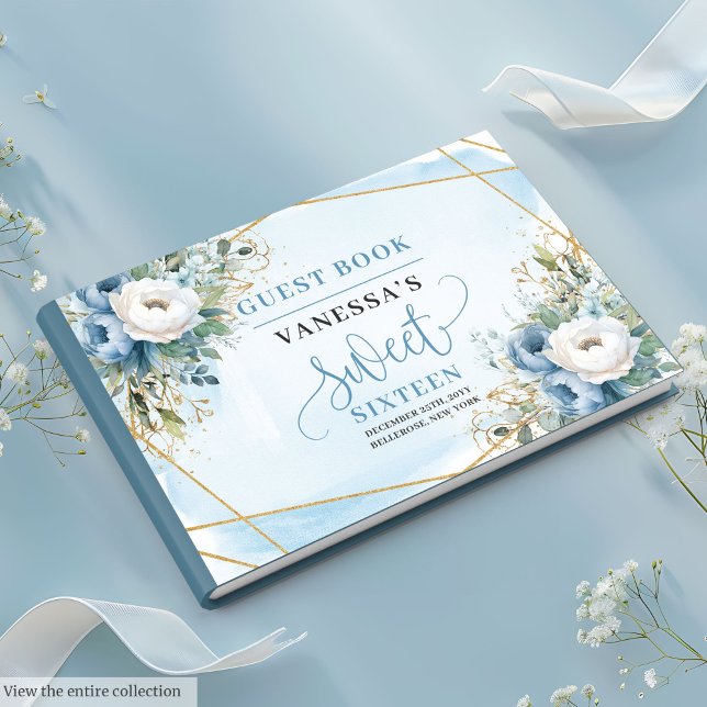Sophisticated Dusty Blue White Peonies Sweet 16th Guest Book (Sophisticated Dusty Blue White Peonies Sweet Sixteen Guest Book)