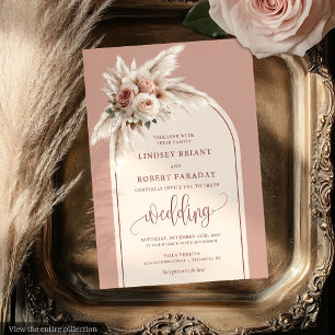 Sophisticated Dusty Pink Pampas Floral Wedding Invitation