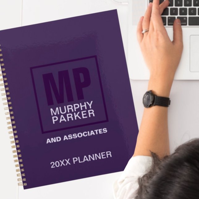 Sophisticated Eggplant Purple Square Monogram Logo Planner (Creator Uploaded)