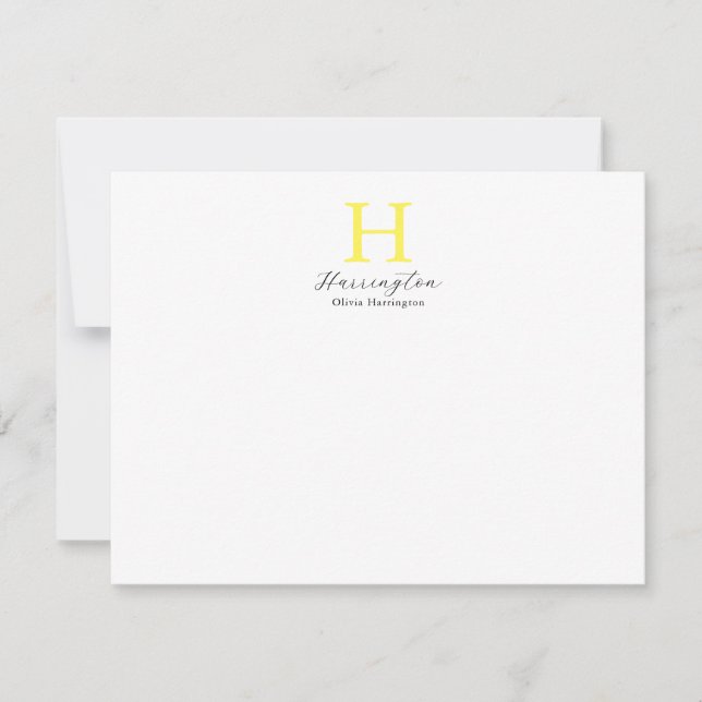 Sophisticated Elegant Bright Yellow Monogram Card (Front)