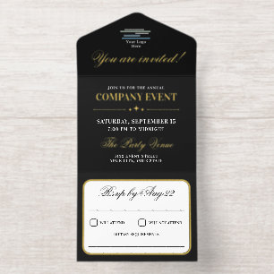 Sophisticated Elegant Corporate Event Logo Gold All In One Invitation