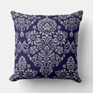 Sophisticated Elegant Damask Pattern on Royal Blue Cushion