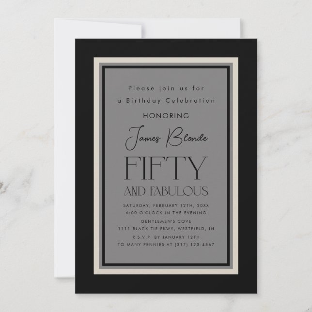 Sophisticated Elegant Fiftieth Birthday Party Invitation (Front)