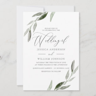Sophisticated Elegant Green Leaf Modern Wedding Invitation