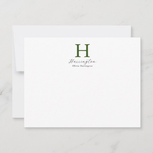 Sophisticated Elegant Green Monogram Card (Front)