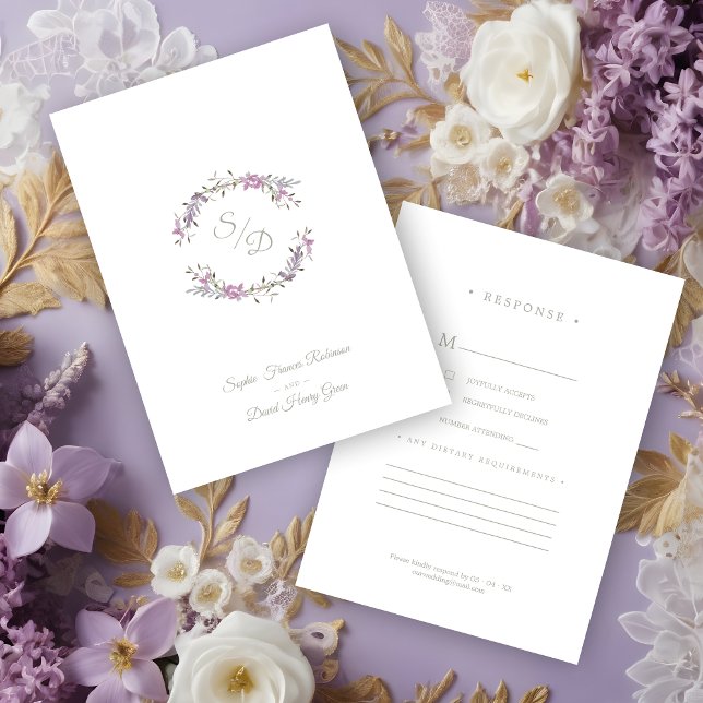 Sophisticated Elegant Lilac Floral Wedding Garland Enclosure Card (Sophisticated Elegant Lilac Floral Wedding Garland Response Card.)