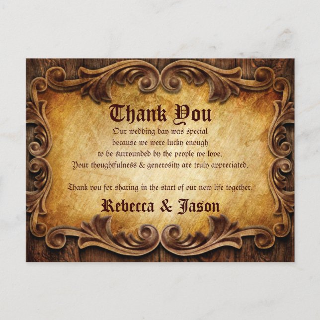 Sophisticated Elegant vintage wedding thank you Postcard (Front)
