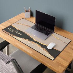 Sophisticated Faux Gold Foil Black, Editable  Desk Mat