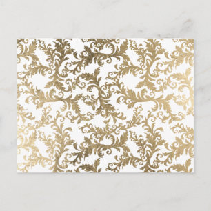 Sophisticated faux gold white floral damask postcard