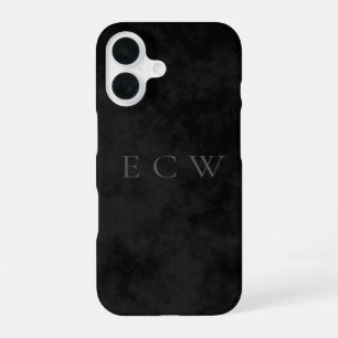 Sophisticated Faux Stamp Triple Monongram on Black iPhone 16 Case