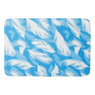 Sophisticated Feather Design On A Bright Blue Bath Mat