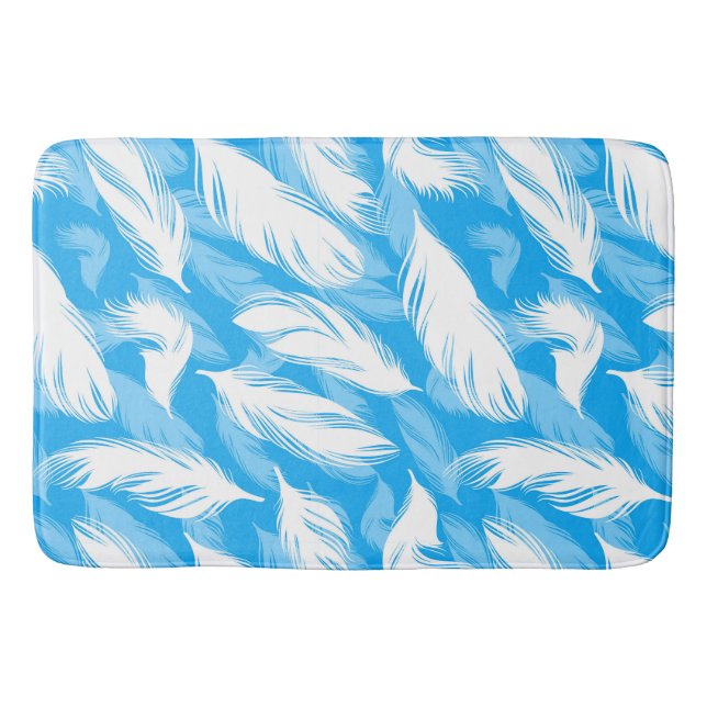 Sophisticated Feather Design On A Bright Blue  Bath Mat (Front)