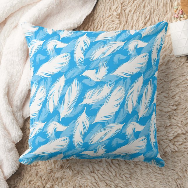 Sophisticated Feather Design On A Bright Blue  Cushion (Blanket)