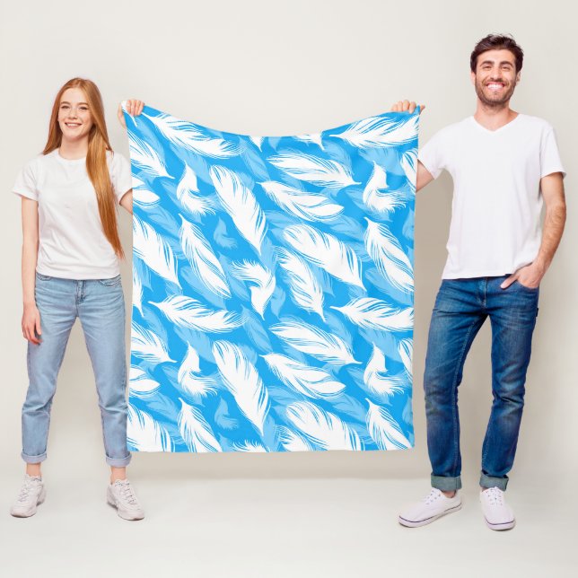 Sophisticated Feather Design On A Bright Blue  Fleece Blanket (In Situ)