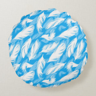 Sophisticated Feather Design On A Bright Blue  Round Cushion