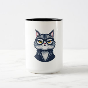 "Sophisticated Feline Gentleman Mug - Two-Tone Cat