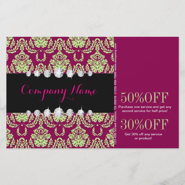 Sophisticated Feminine fashion fuschia damask Flyer (Front)