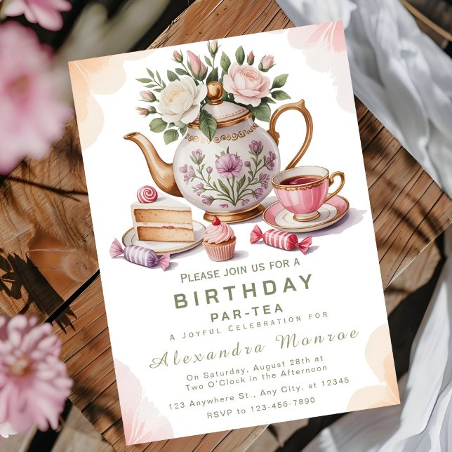 Sophisticated Floral Afternoon Tea Invitation (Creator Uploaded)